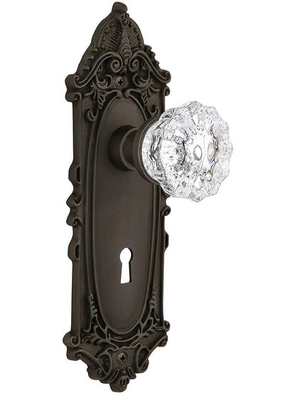 Largo Door Set with Fluted-Crystal Glass Knobs and Keyhole - 2 3/8 in Oil-Rubbed Bronze.